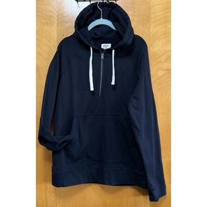 Pact Unisex 1/2 Zip Kangaroo Pocket Hooded Pullover Organic Cotton Black Sz M